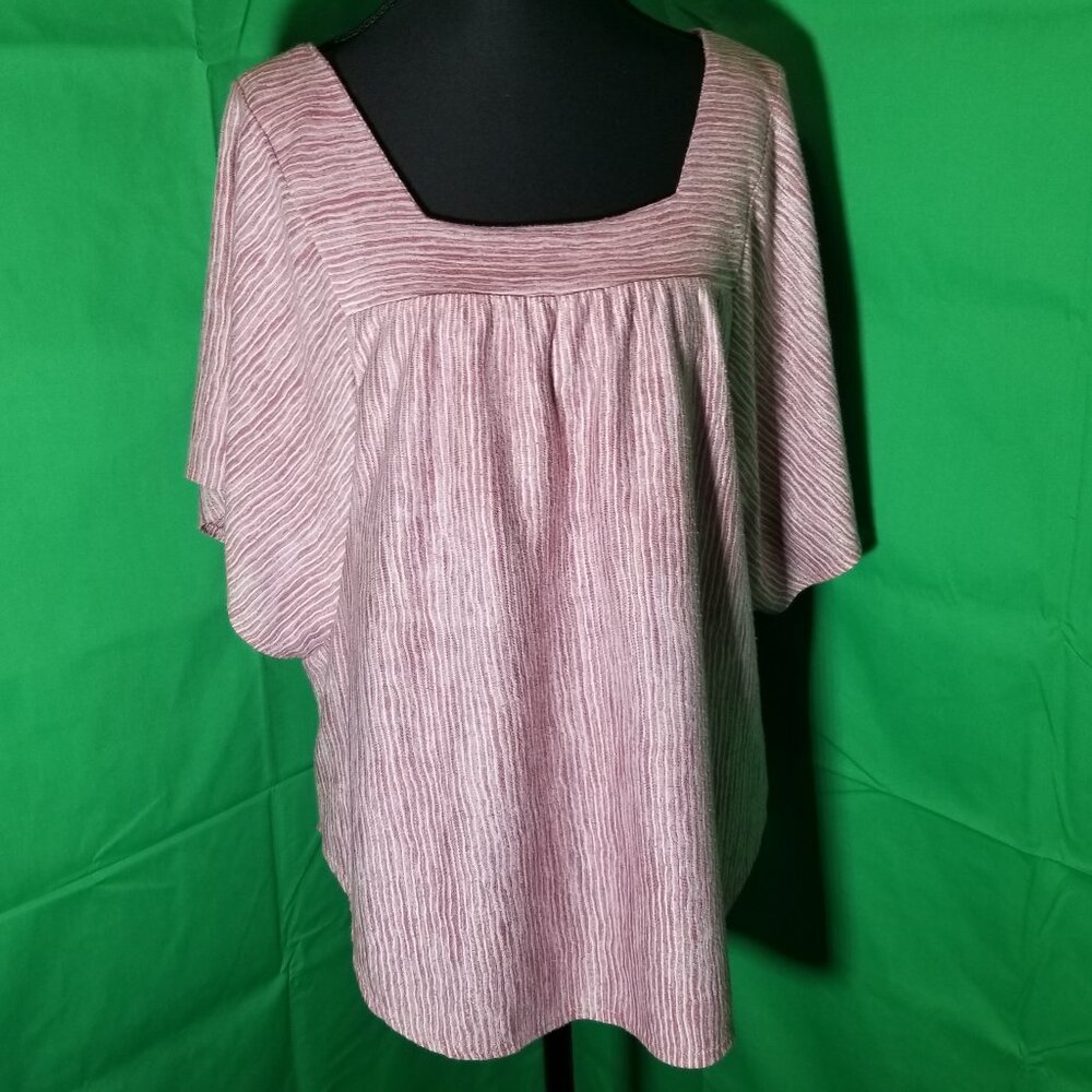 Kim‎ & Cami Womens Large Lavendar Striped Flutter Sleeve Blouse Boho Peasant